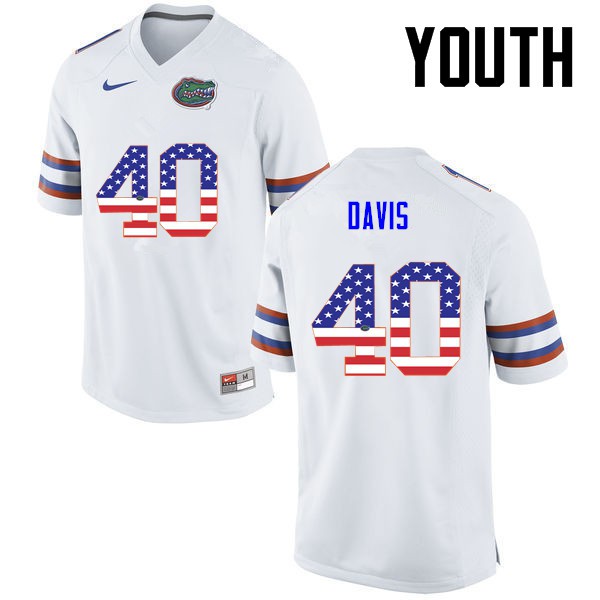 Florida Gators Youth #40 Jarrad Davis College Football Jersey USA Flag Fashion White